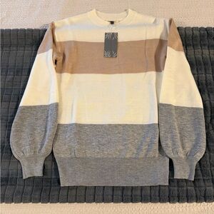Women’s Alredine Colorblock Sweater, Cream Tan Gray Stripe